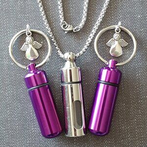 Purple Mini Cremation Urn Pendant Stainless Steel Pendant Necklace Small